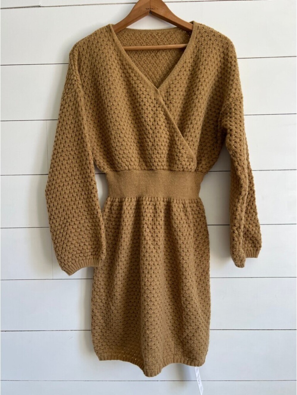 NWT Cupshe Wrap Honeycomb Knit Sweater Dress Women's Size Large Coastal Boho
